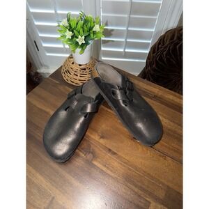Birkenstock Boston Clogs Mules Sz 39 Metallic Black Bronze Leather US 8